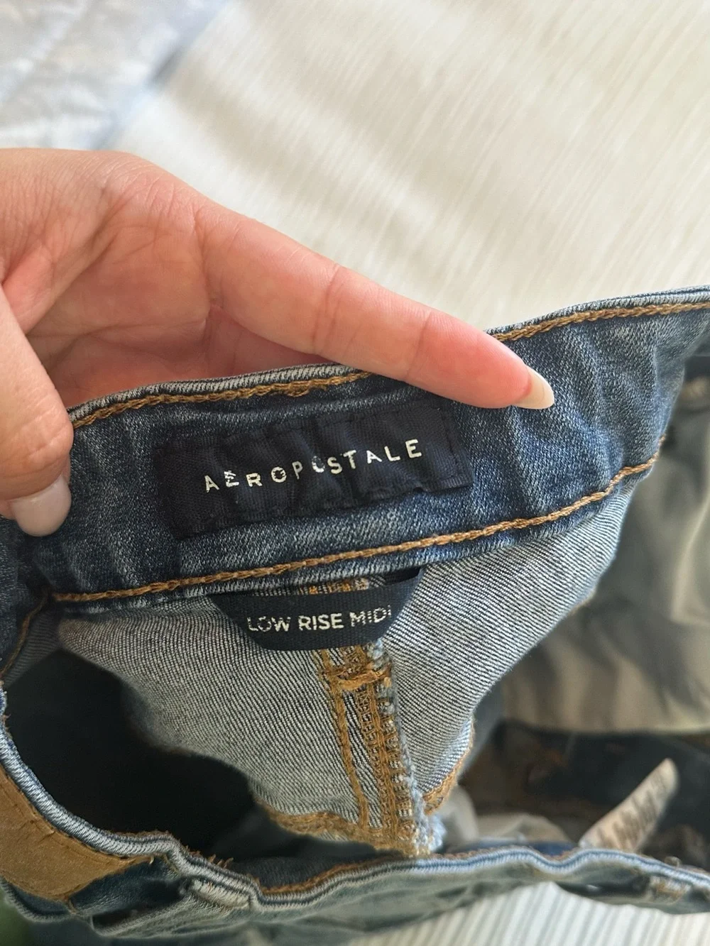 Aeropostale Ripped Mid-Blue Rolled Hem Denim Shorts